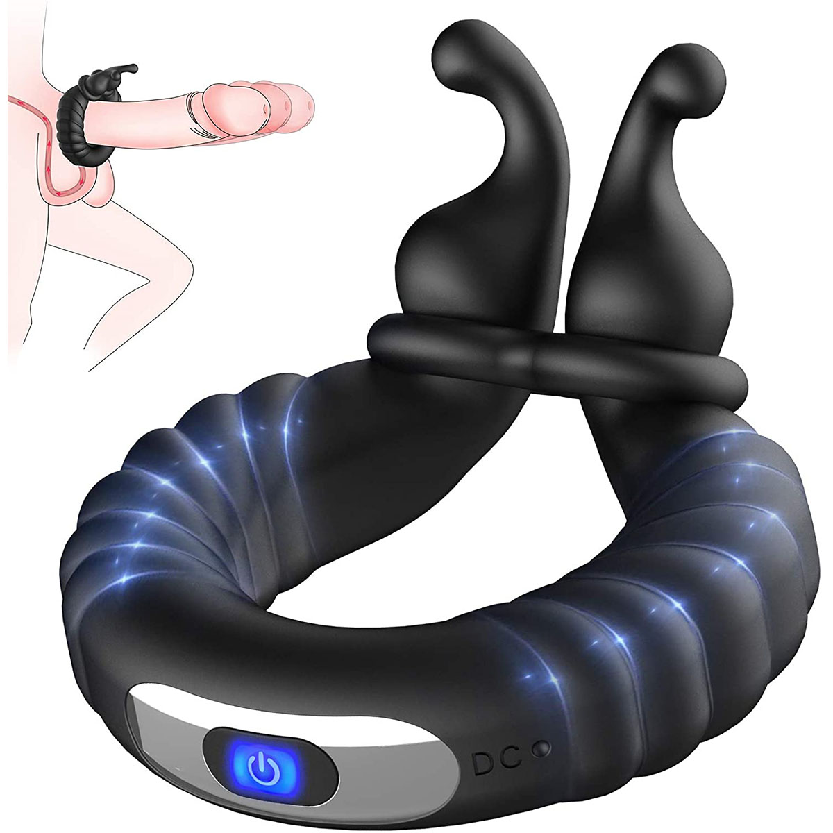 Vibrating Dual Penis Rin Adjustable Size Cock Ring